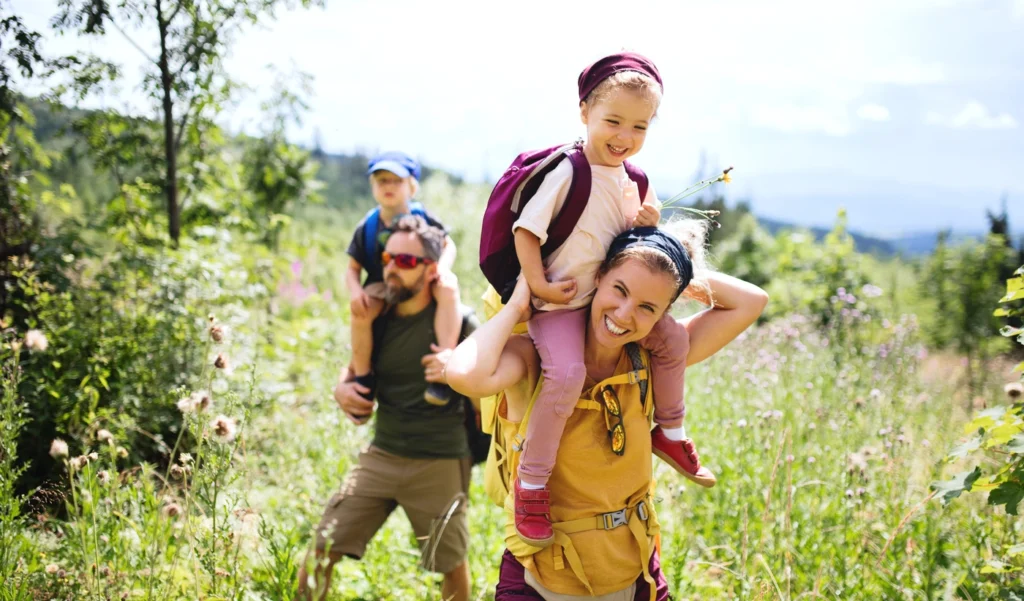 happy tennessee family hiking outside